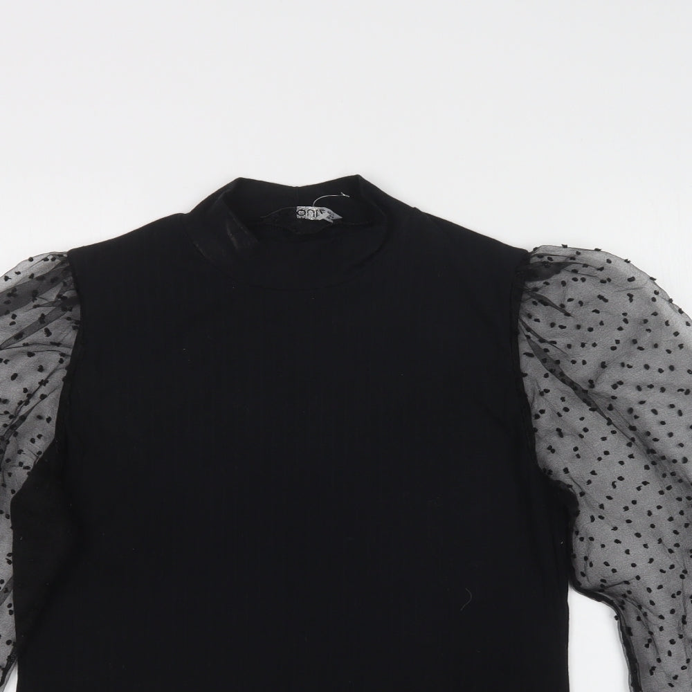 Quiz Womens Black Polka Dot Polyester Basic Blouse Size 16 Mock Neck