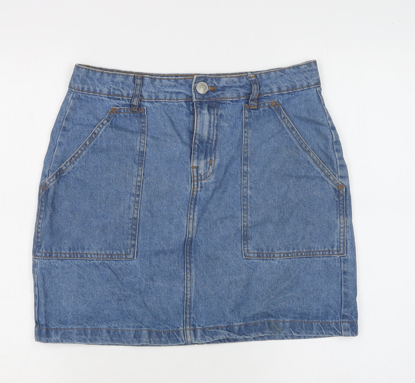 Pep & Co Womens Blue  Cotton Mini Skirt Size 10   Button