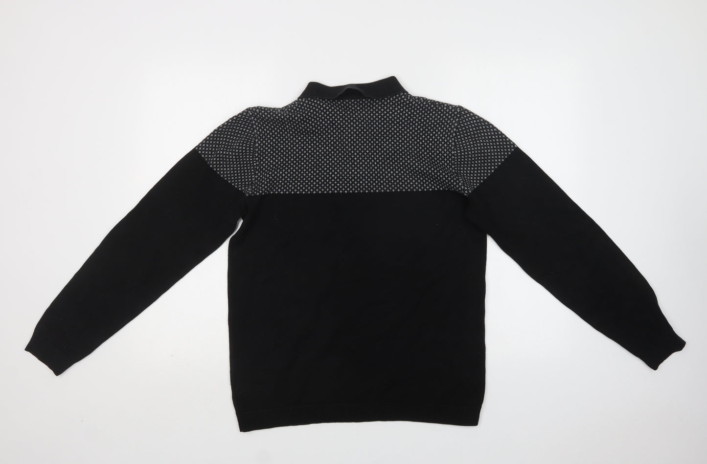 NEXT Mens Black Collared Geometric Cotton Henley Jumper Size M