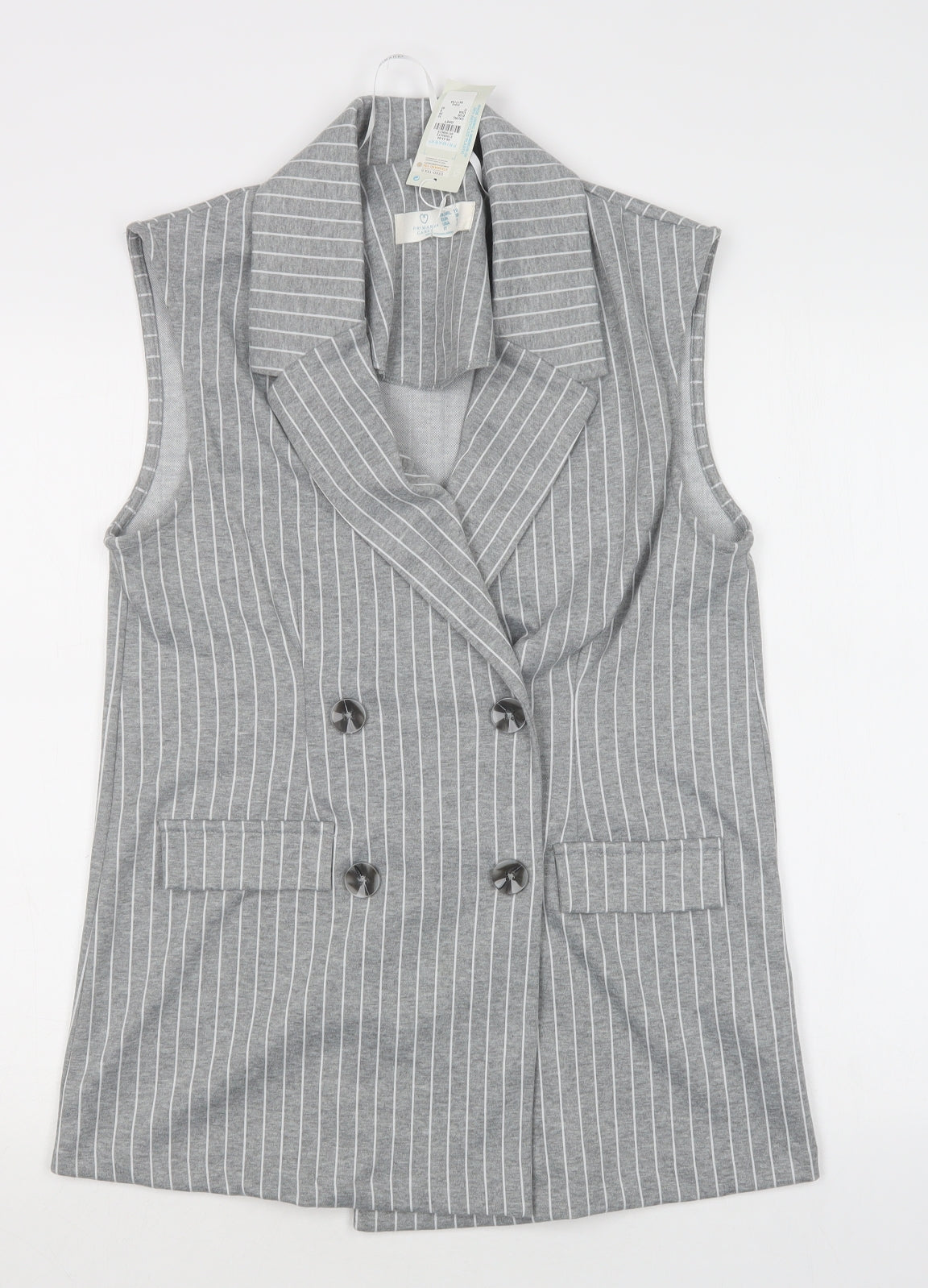 Primark Womens Grey Striped  Jacket Waistcoat Size 10  Button