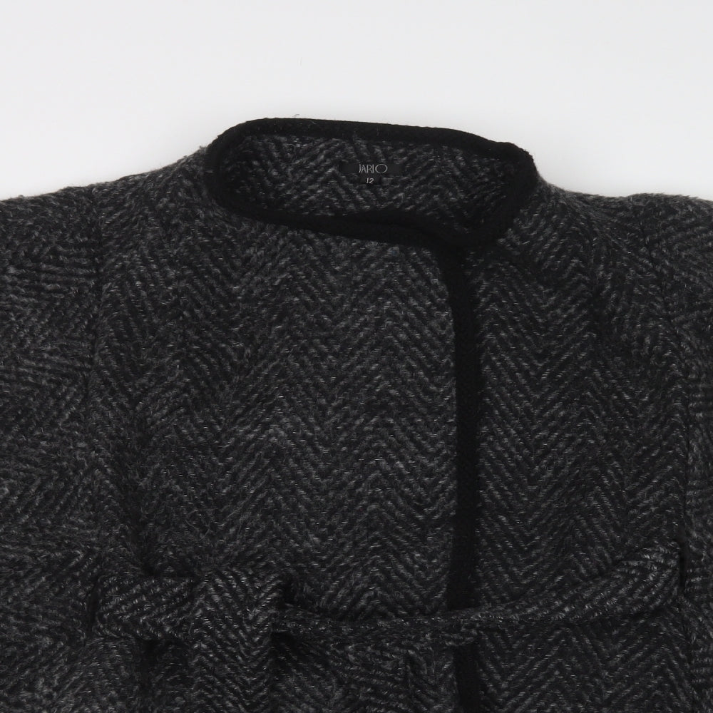 Jarlo Womens Grey Herringbone  Overcoat Coat Size 12  Snap