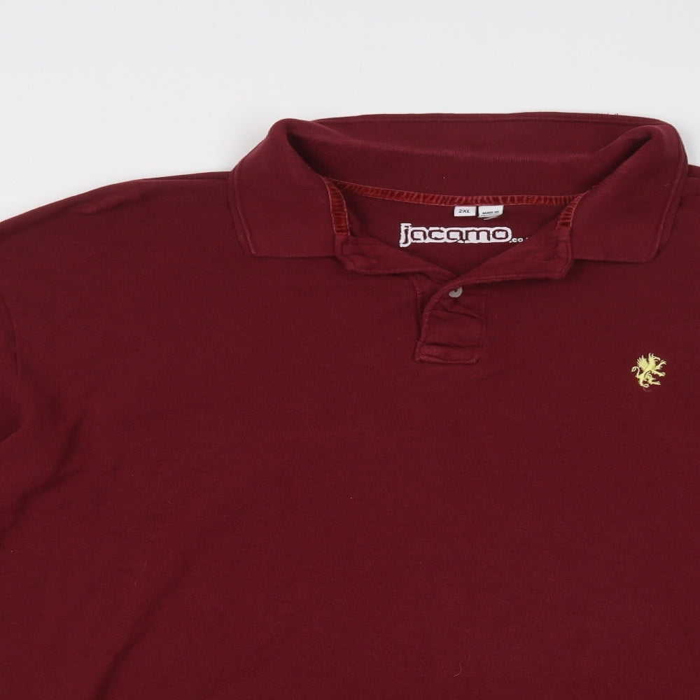 Jaacamo Mens Red  Cotton  Polo Size 2XL Collared Button