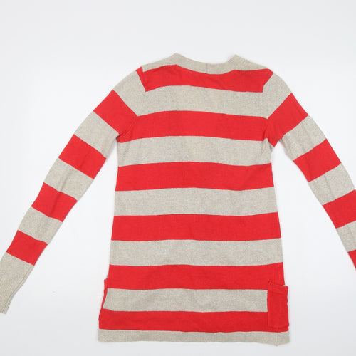Preworn Womens Red V-Neck Striped Cotton Cardigan Jumper Size S