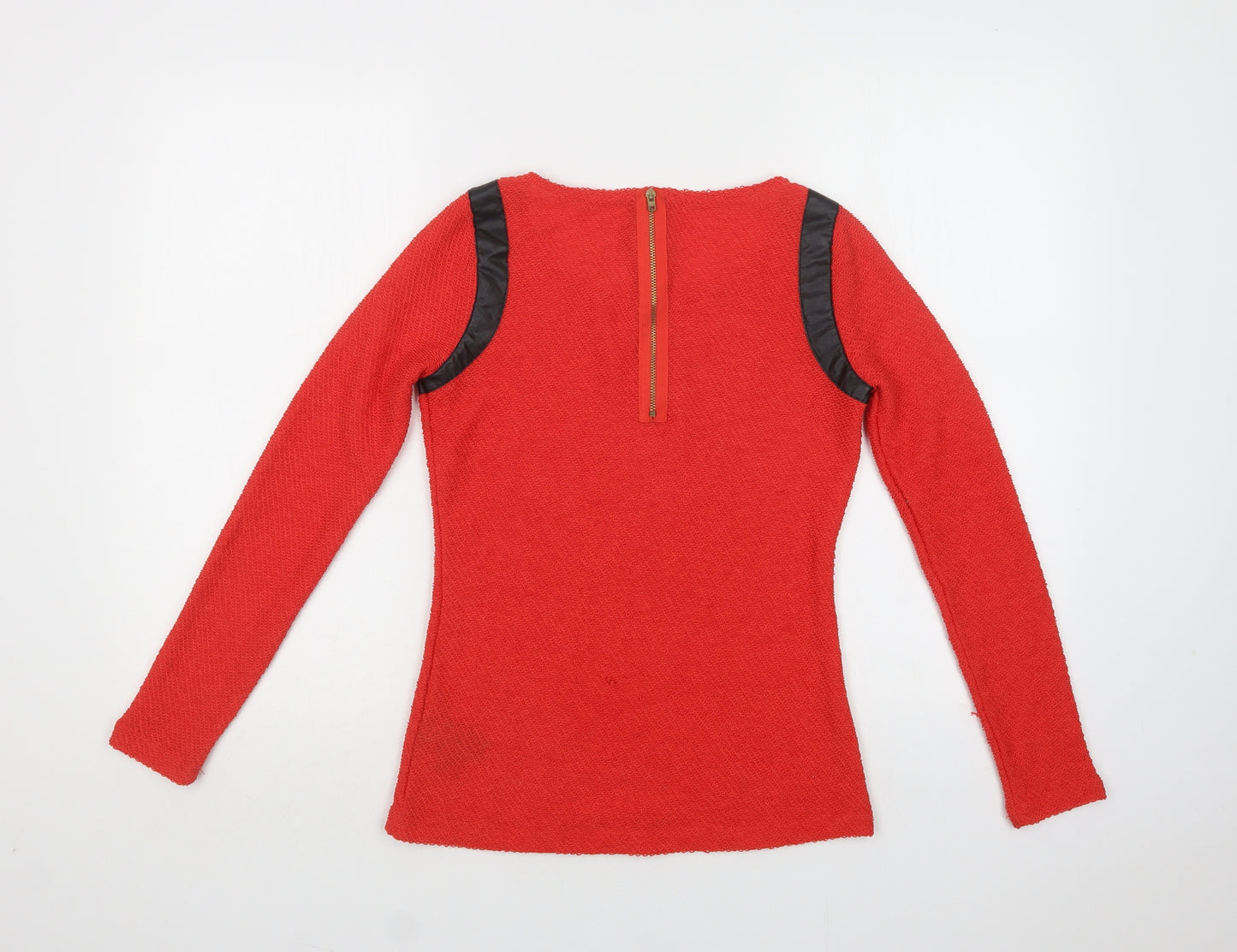 M&S Womens Red  Polyester Basic Blouse Size 8 Round Neck