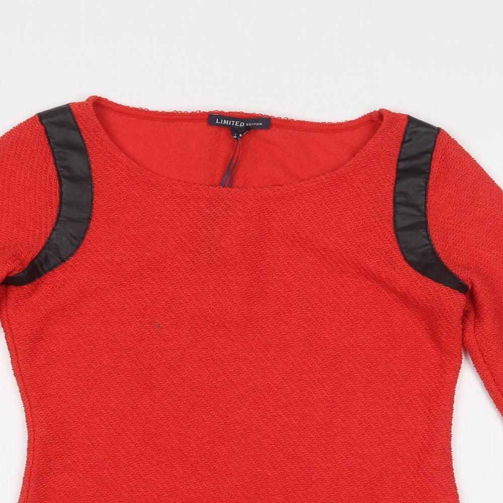 M&S Womens Red  Polyester Basic Blouse Size 8 Round Neck