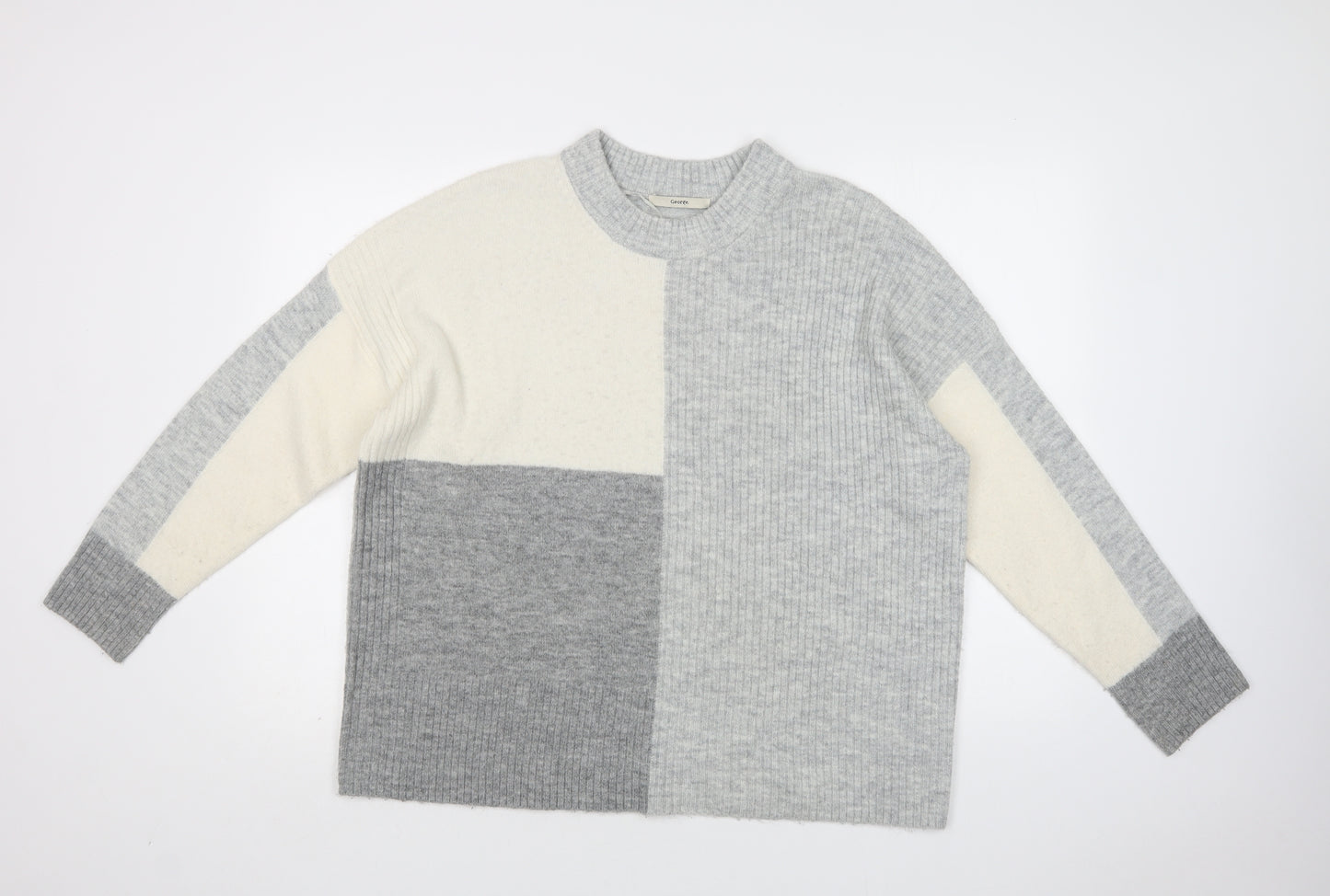 George Womens Grey Crew Neck Geometric Acrylic Pullover Jumper Size L