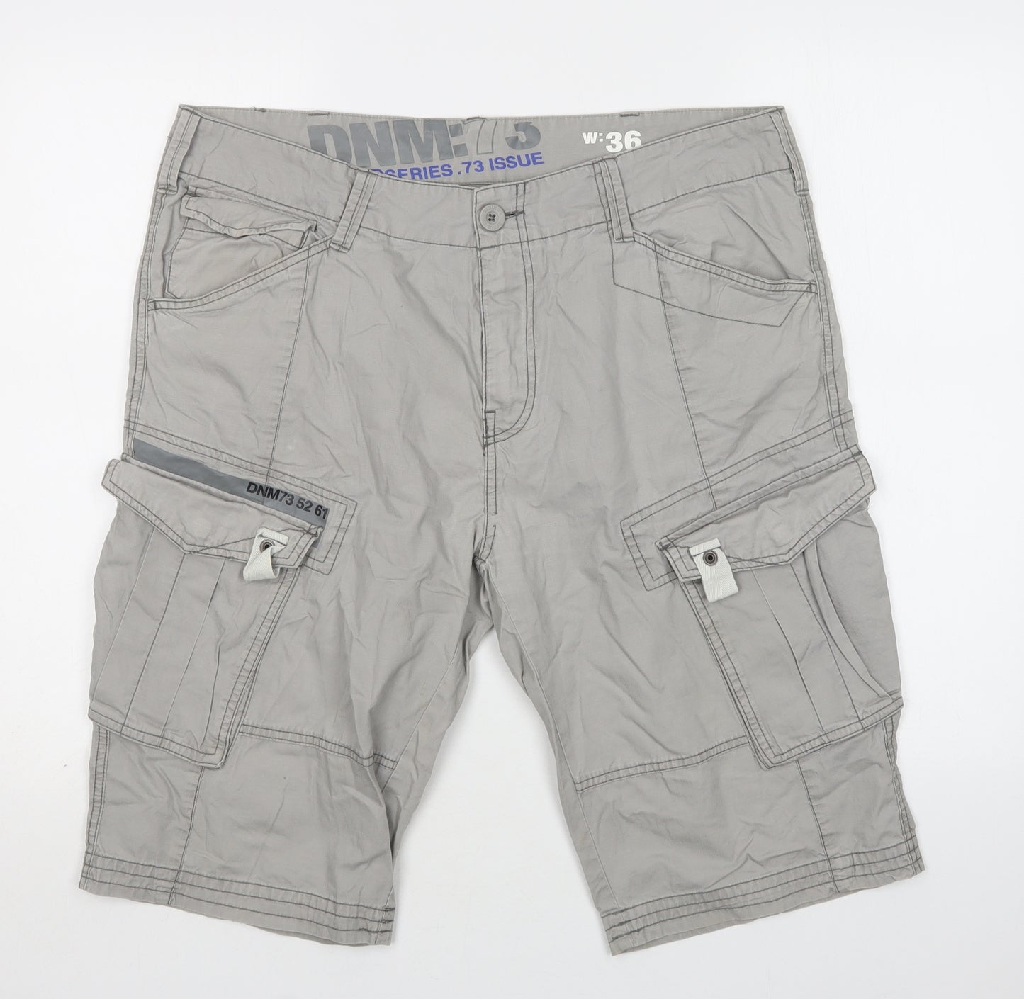 Denim 73 Mens Grey  Cotton Cargo Shorts Size 36 L15 in Regular Button