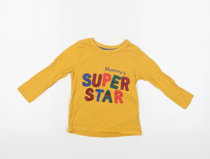 Primark Baby Yellow Cotton Basic T-Shirt Size 18-24 Months Crew Neck - Super Star