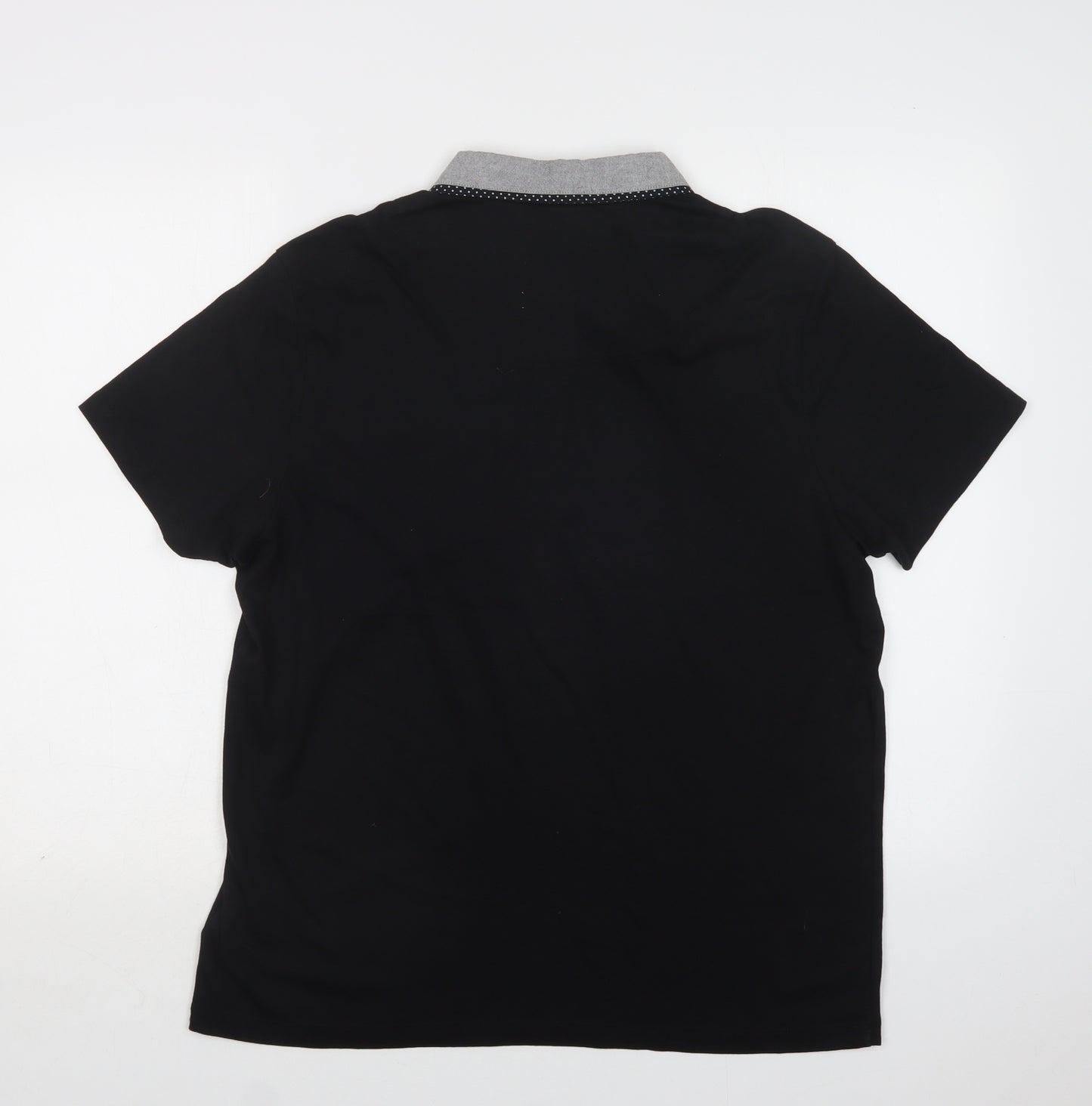 George Mens Black  Cotton  Polo Size L Collared Button