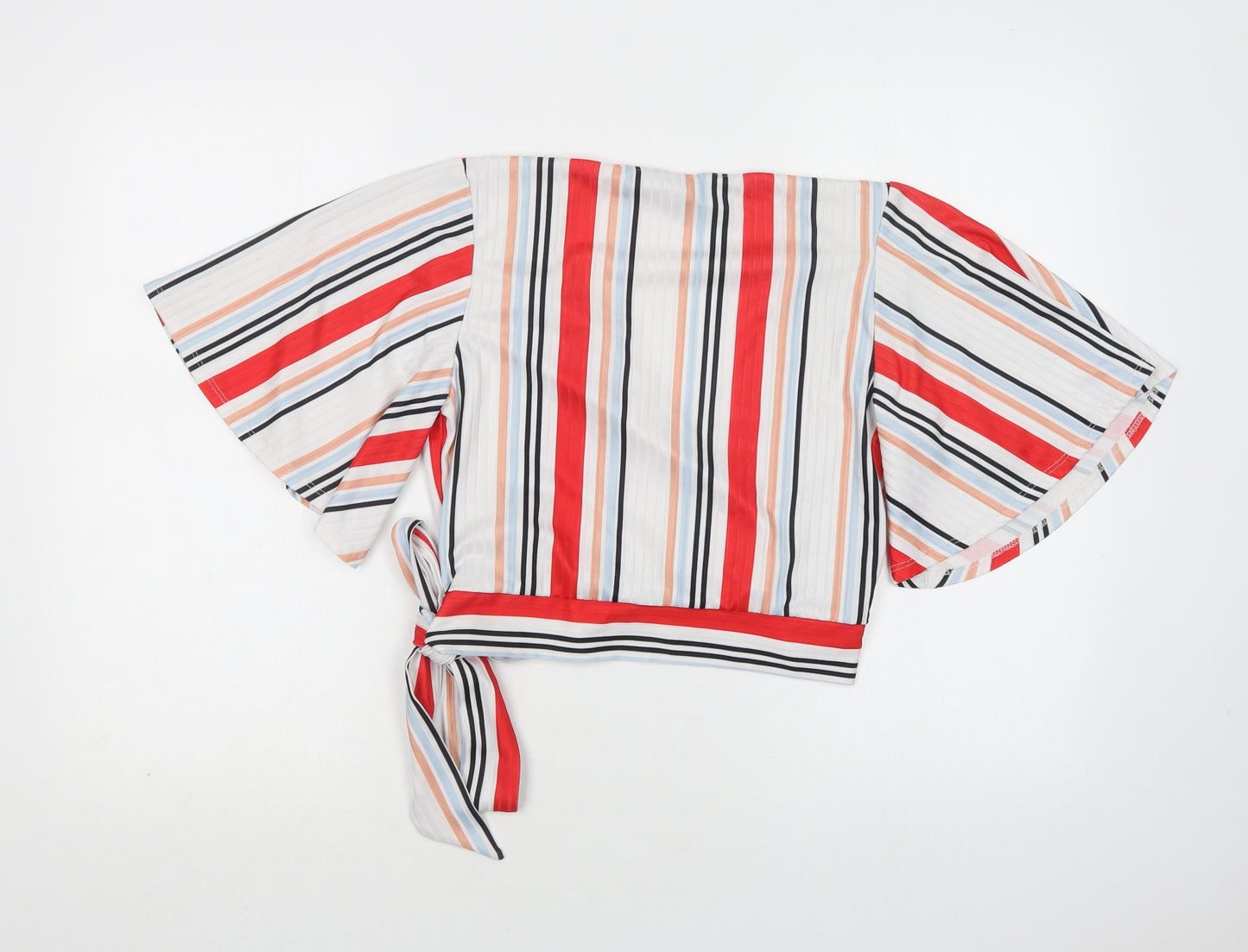 New Look Womens Multicoloured Striped Polyester Cropped Blouse Size 16 V-Neck