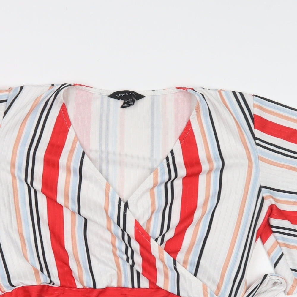 New Look Womens Multicoloured Striped Polyester Cropped Blouse Size 16 V-Neck