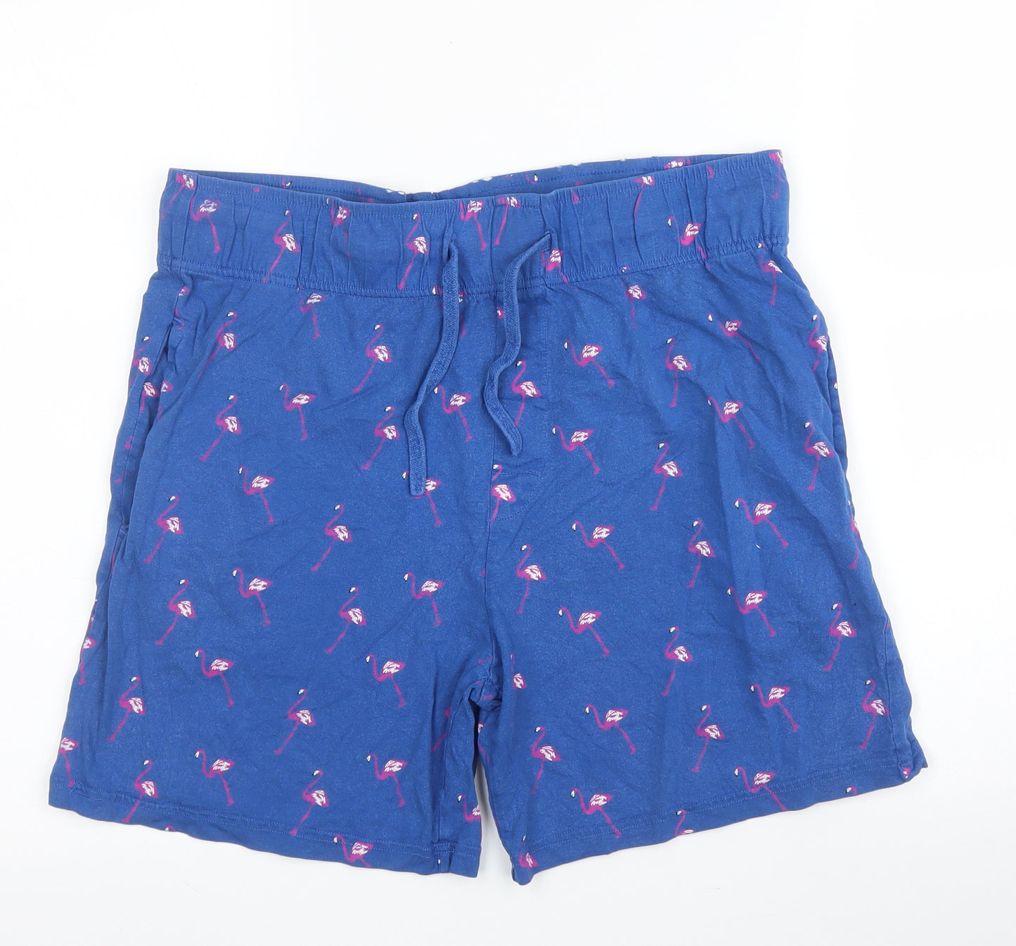 Primark Mens Blue Solid Cotton  Sleep Shorts Size M  Drawstring - Flamingo