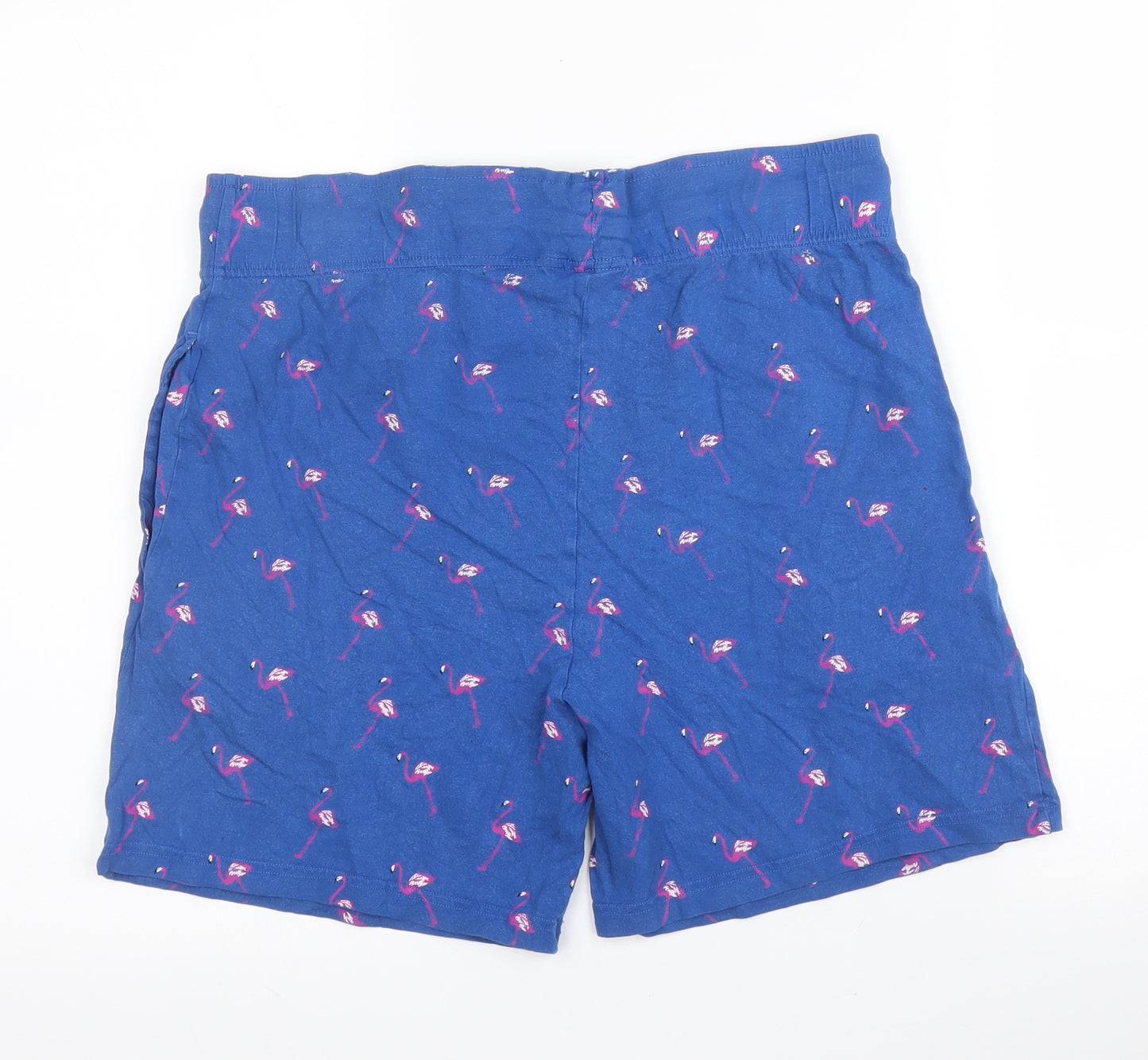 Primark Mens Blue Solid Cotton  Sleep Shorts Size M  Drawstring - Flamingo