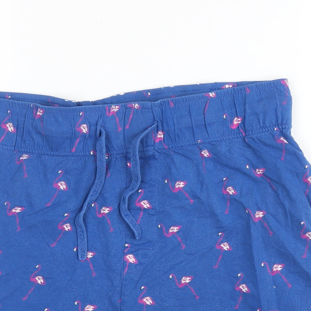Primark Mens Blue Solid Cotton  Sleep Shorts Size M  Drawstring - Flamingo