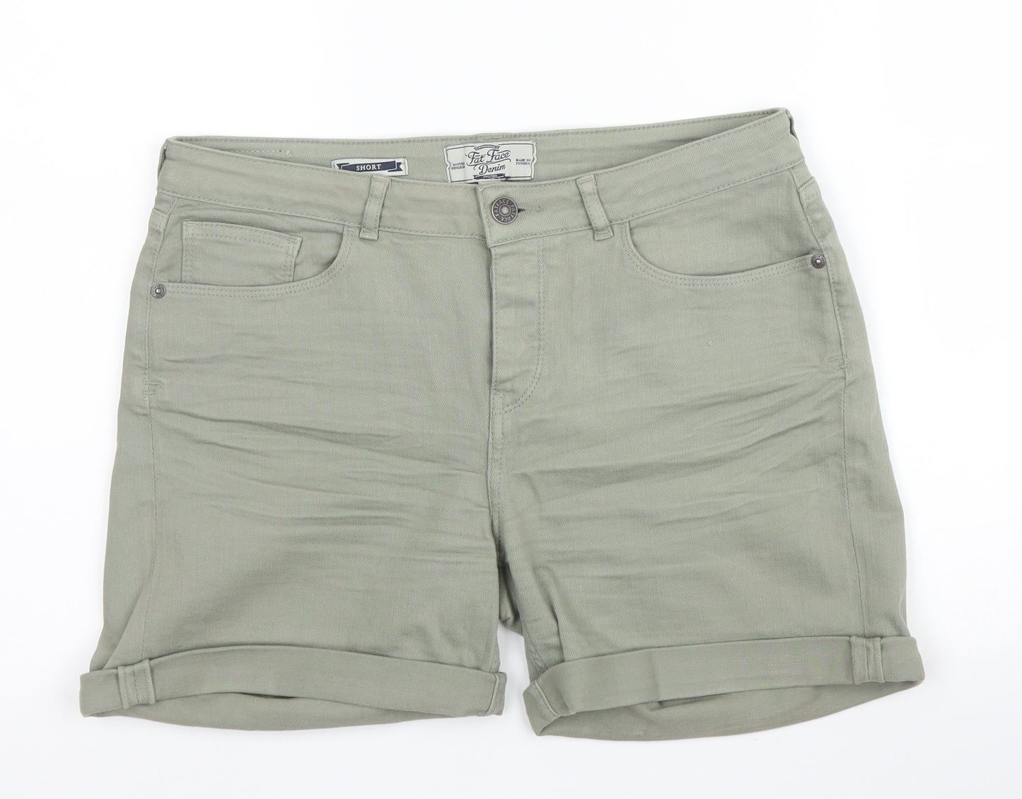 Fat Face Womens Green  Cotton Bermuda Shorts Size 10  Regular Button