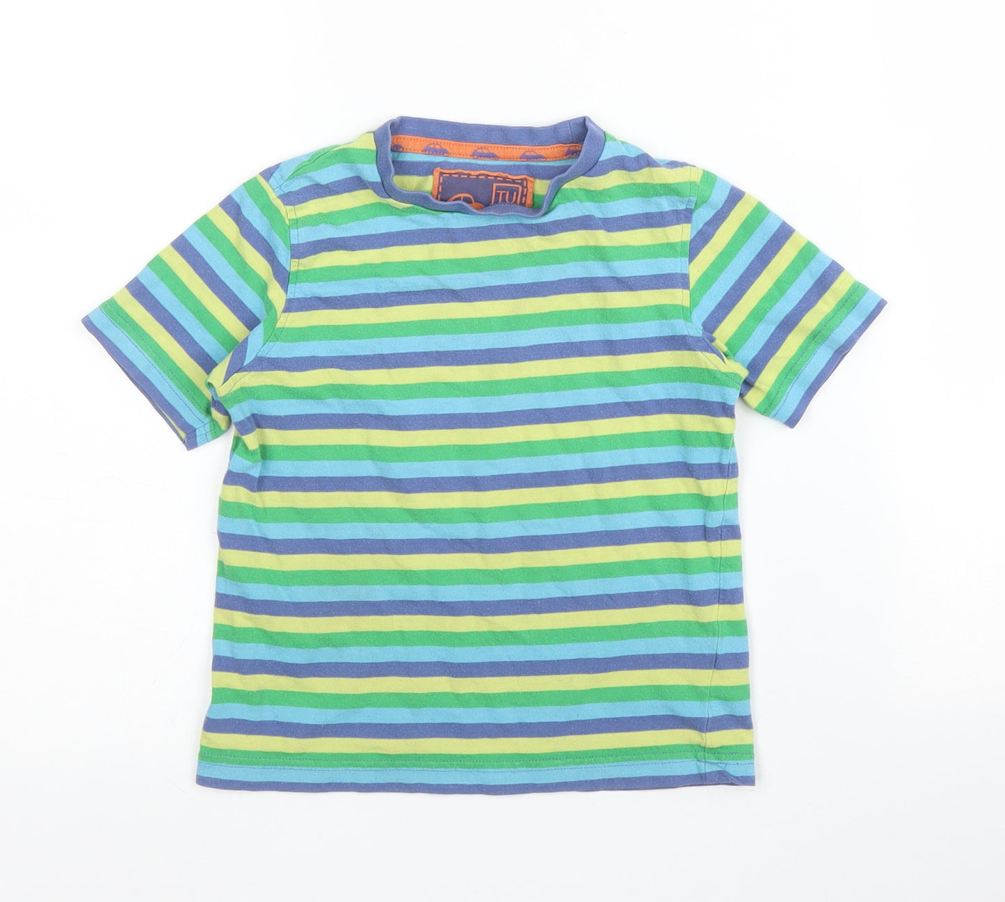 TU Boys Green Striped Cotton Basic T-Shirt Size 2-3 Years Round Neck
