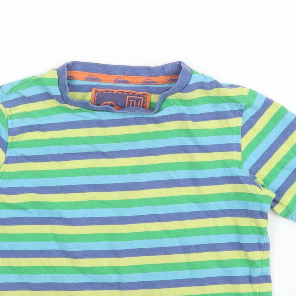 TU Boys Green Striped Cotton Basic T-Shirt Size 2-3 Years Round Neck