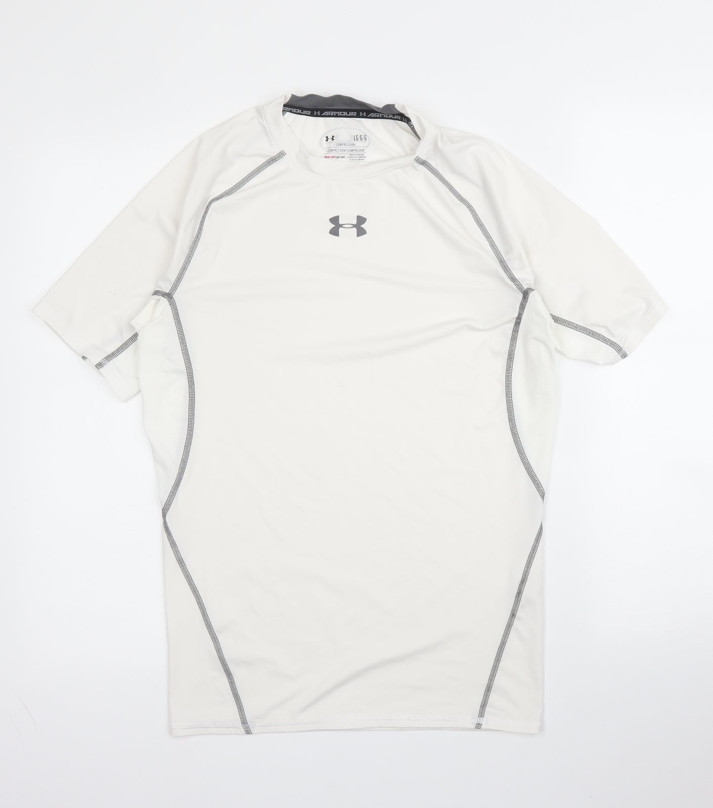 Under armour Mens White  Polyester Basic T-Shirt Size L Round Neck