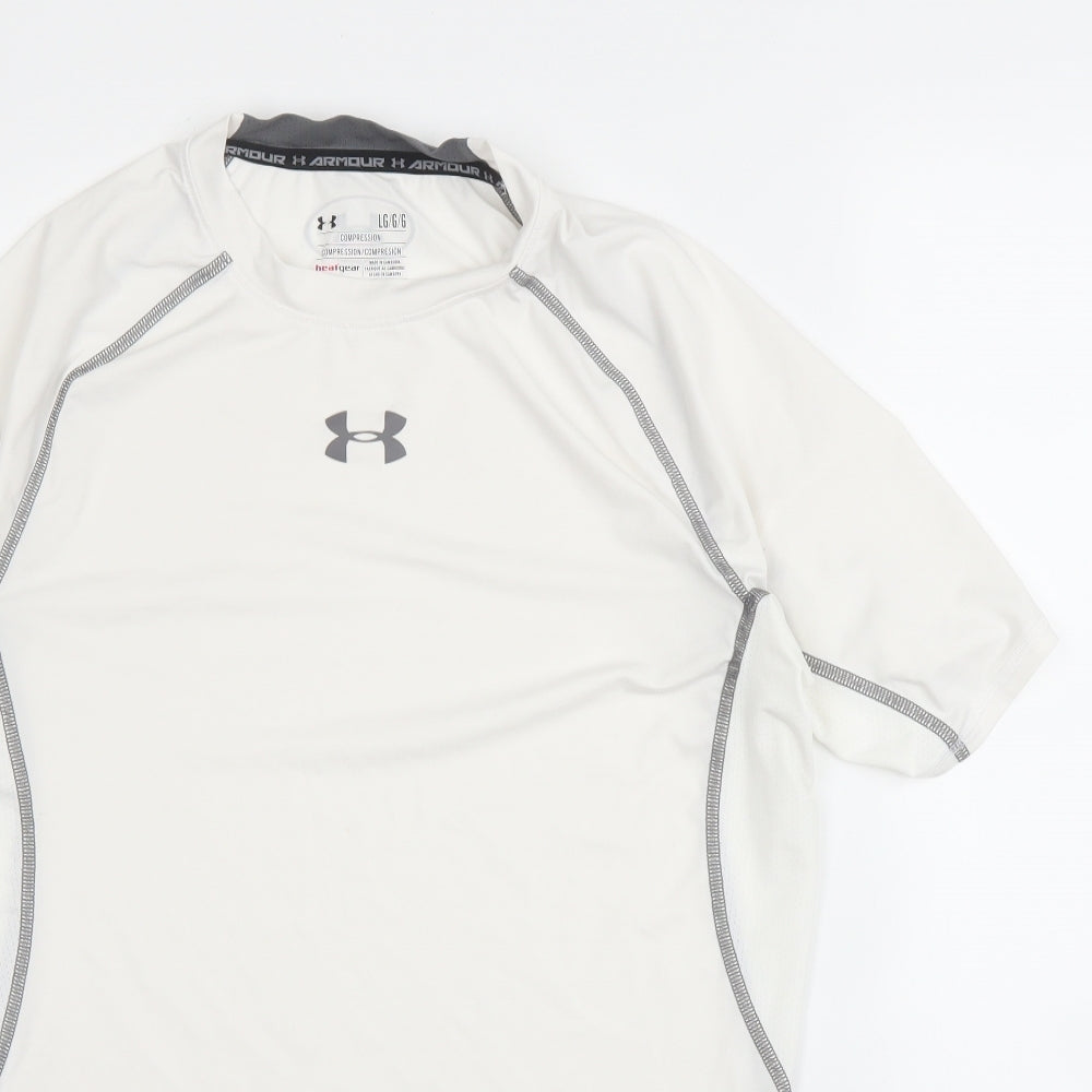 Under armour Mens White  Polyester Basic T-Shirt Size L Round Neck