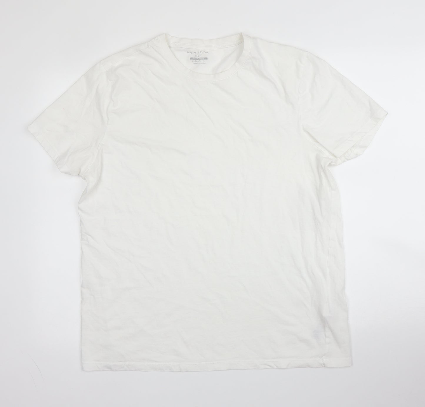 New Look Mens White  Cotton  T-Shirt Size L Round Neck