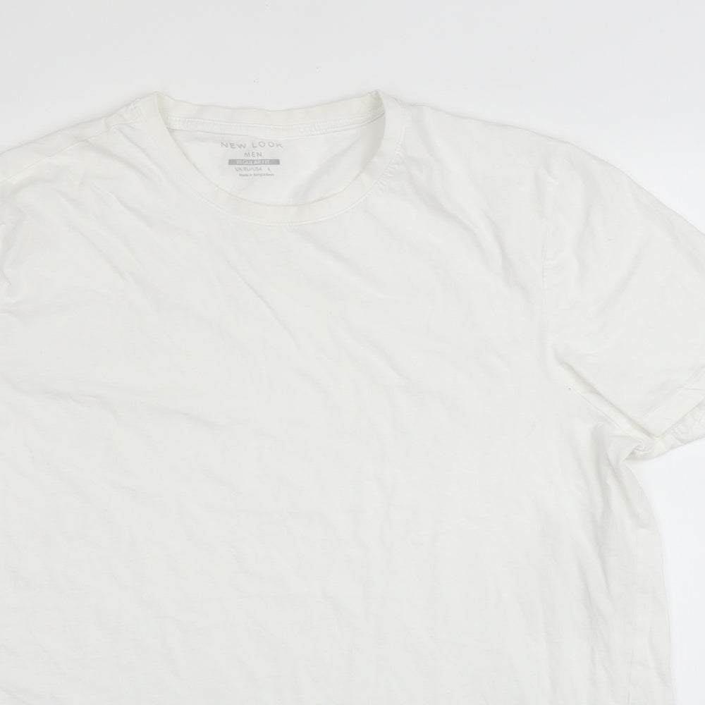 New Look Mens White  Cotton  T-Shirt Size L Round Neck