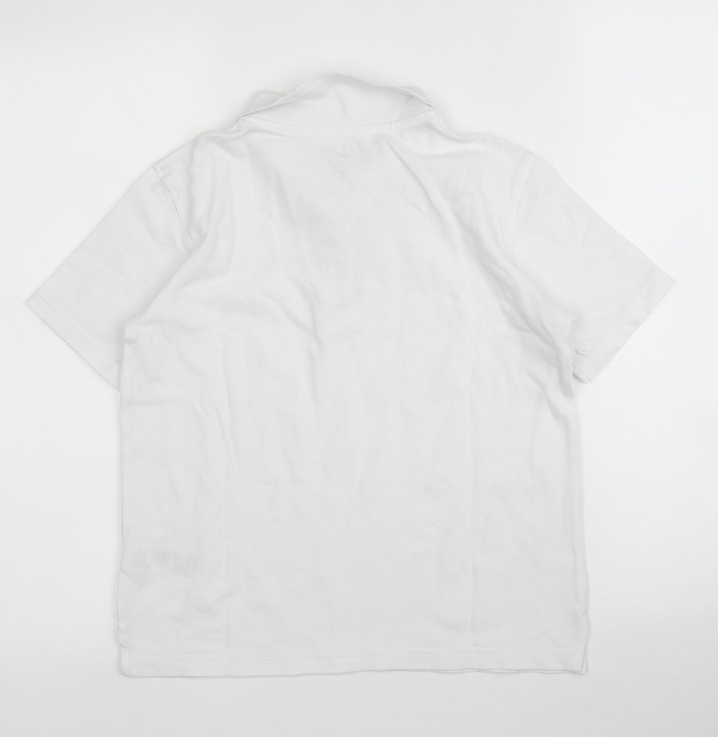 M&S Girls White  Cotton Basic Polo Size 9-10 Years Collared Button - School