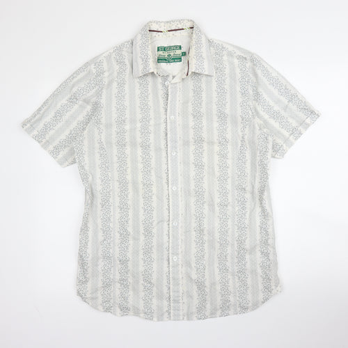St George by Duffer Mens Grey Floral Cotton  Button-Up Size M Collared Button