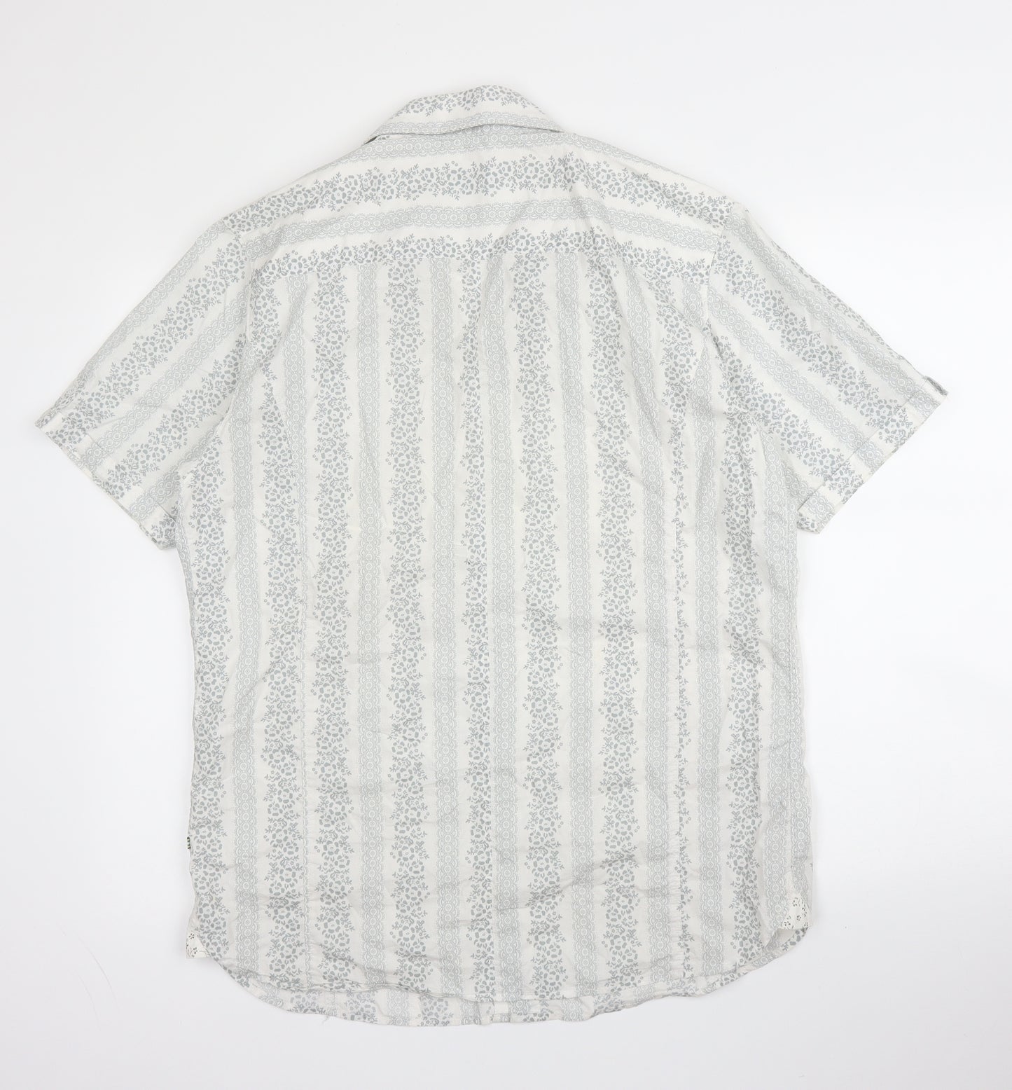 St George by Duffer Mens Grey Floral Cotton  Button-Up Size M Collared Button