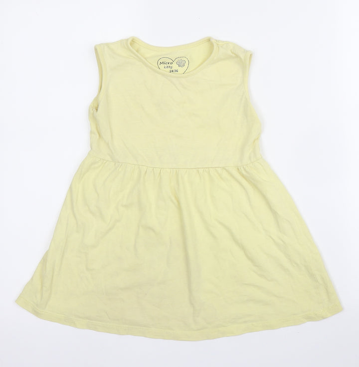 Micro Kitty Girls Yellow  Cotton A-Line  Size 2-3 Years  Round Neck