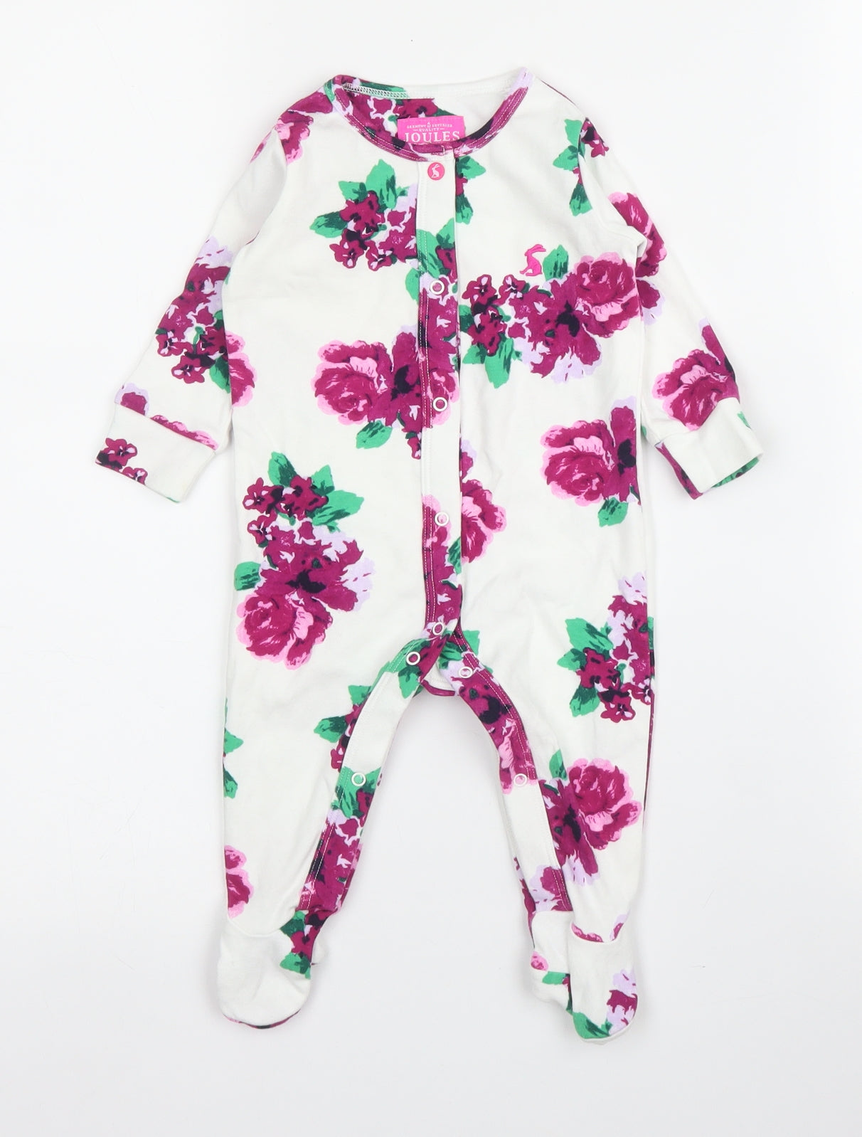 Joules Girls White Floral Cotton Babygrow One-Piece Size 3-6 Months  Snap