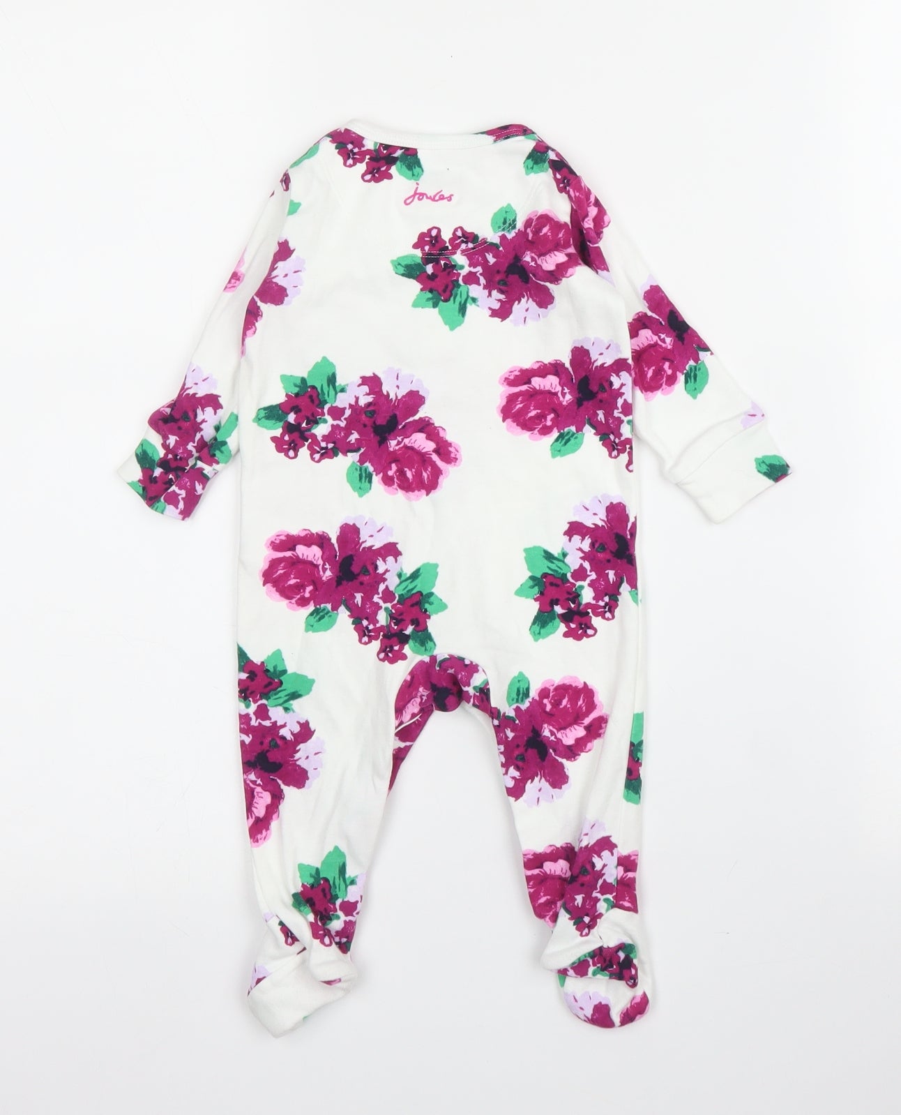 Joules Girls White Floral Cotton Babygrow One-Piece Size 3-6 Months  Snap