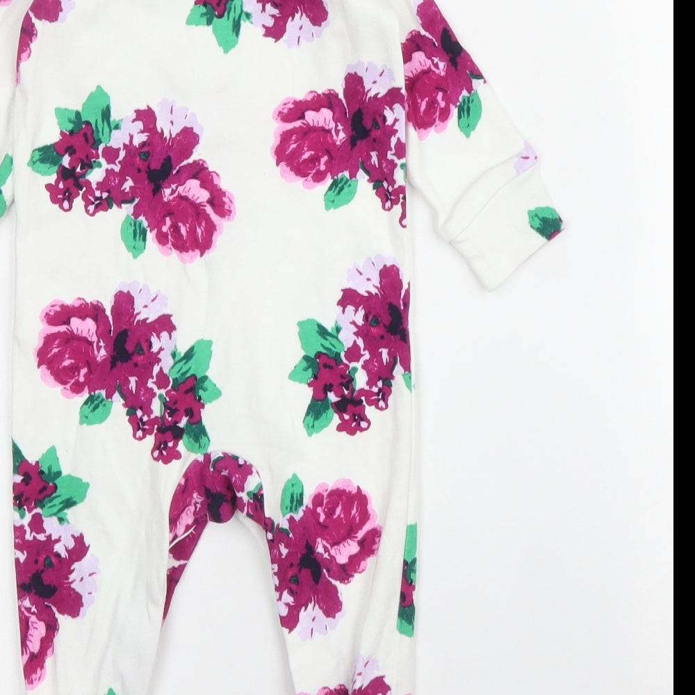 Joules Girls White Floral Cotton Babygrow One-Piece Size 3-6 Months  Snap