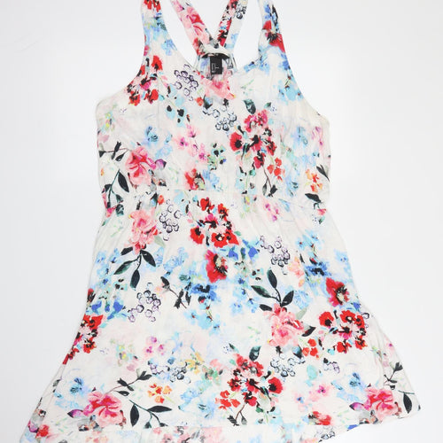 H&M Womens White Floral Viscose A-Line  Size M  V-Neck