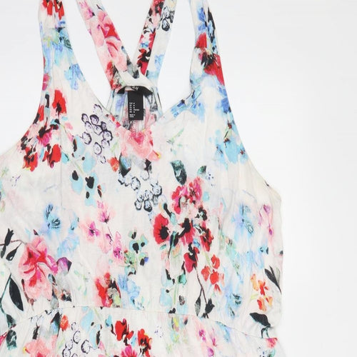 H&M Womens White Floral Viscose A-Line  Size M  V-Neck