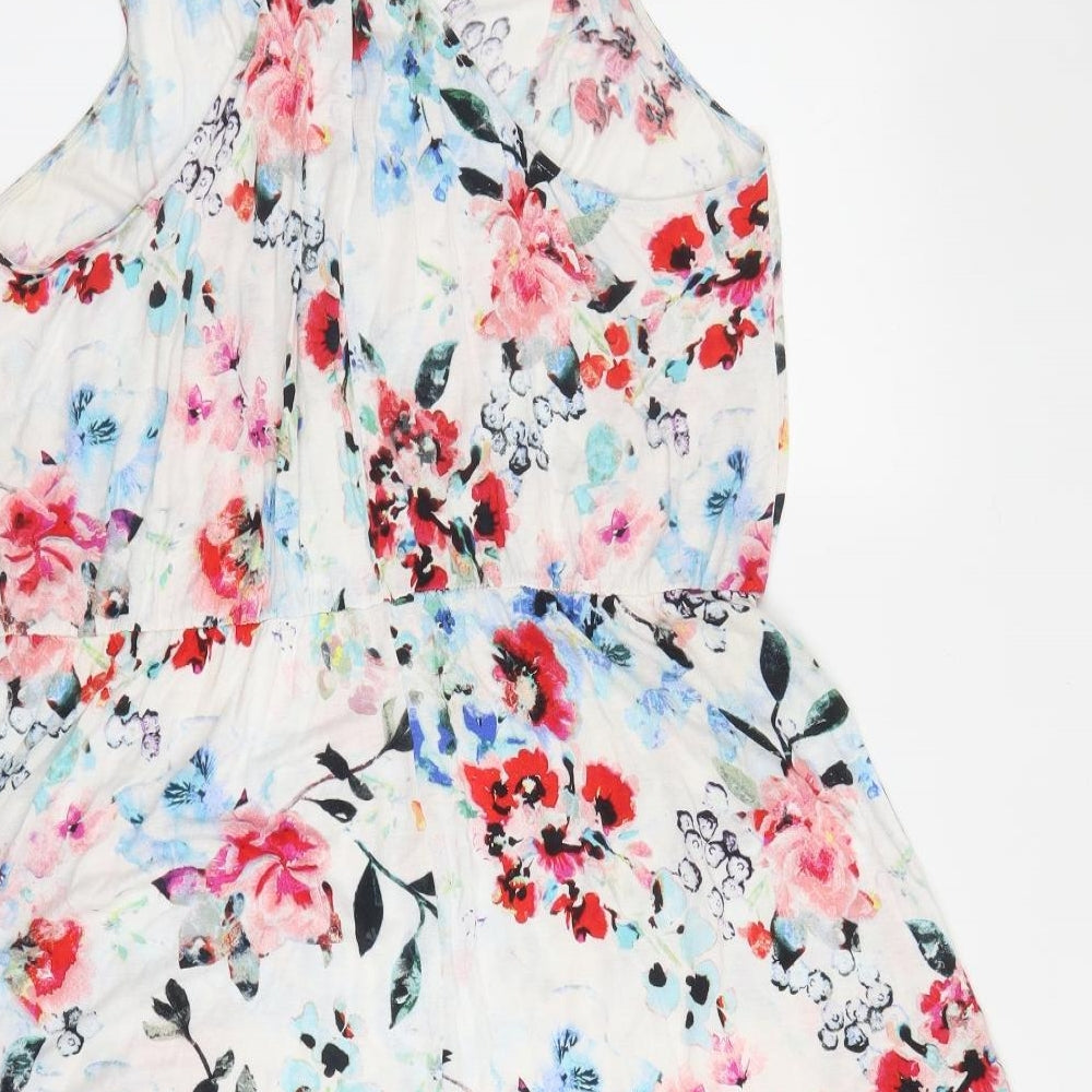 H&M Womens White Floral Viscose A-Line  Size M  V-Neck