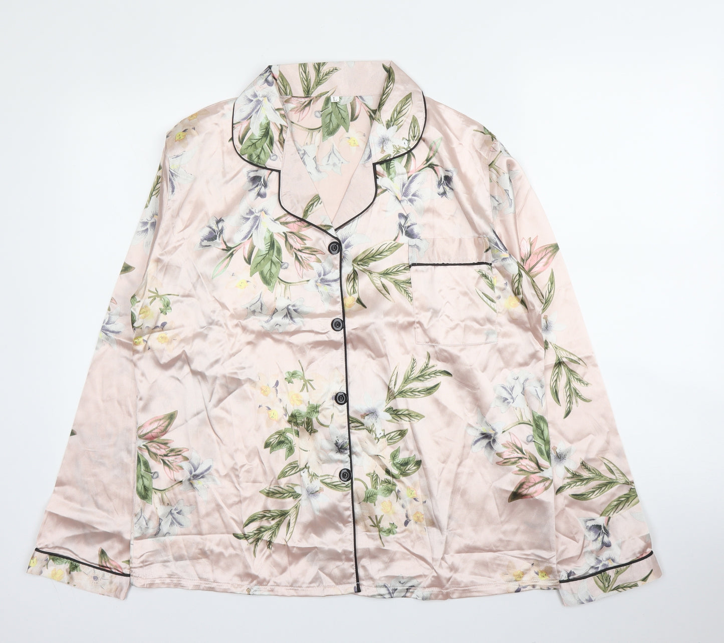 SheIn Womens Pink Floral Polyester Chemise Pyjama Top Size L  Drawstring