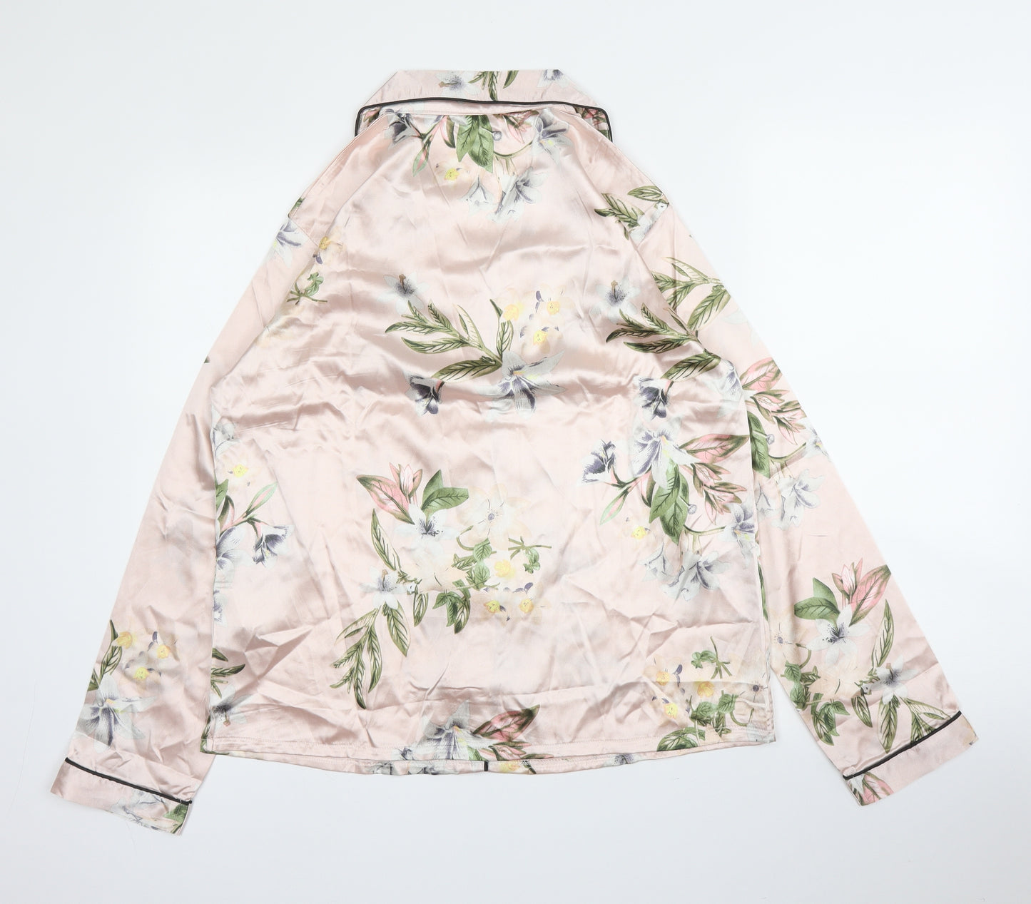 SheIn Womens Pink Floral Polyester Chemise Pyjama Top Size L  Drawstring