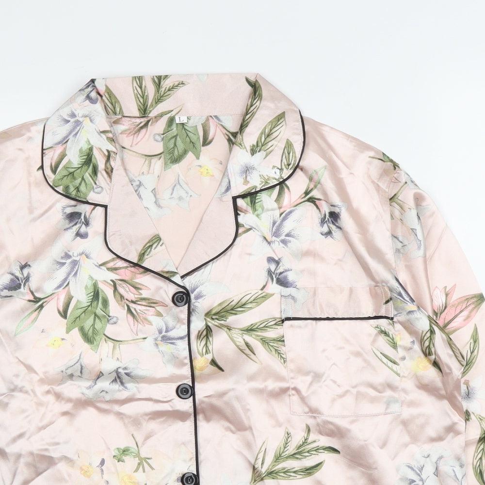 SheIn Womens Pink Floral Polyester Chemise Pyjama Top Size L  Drawstring