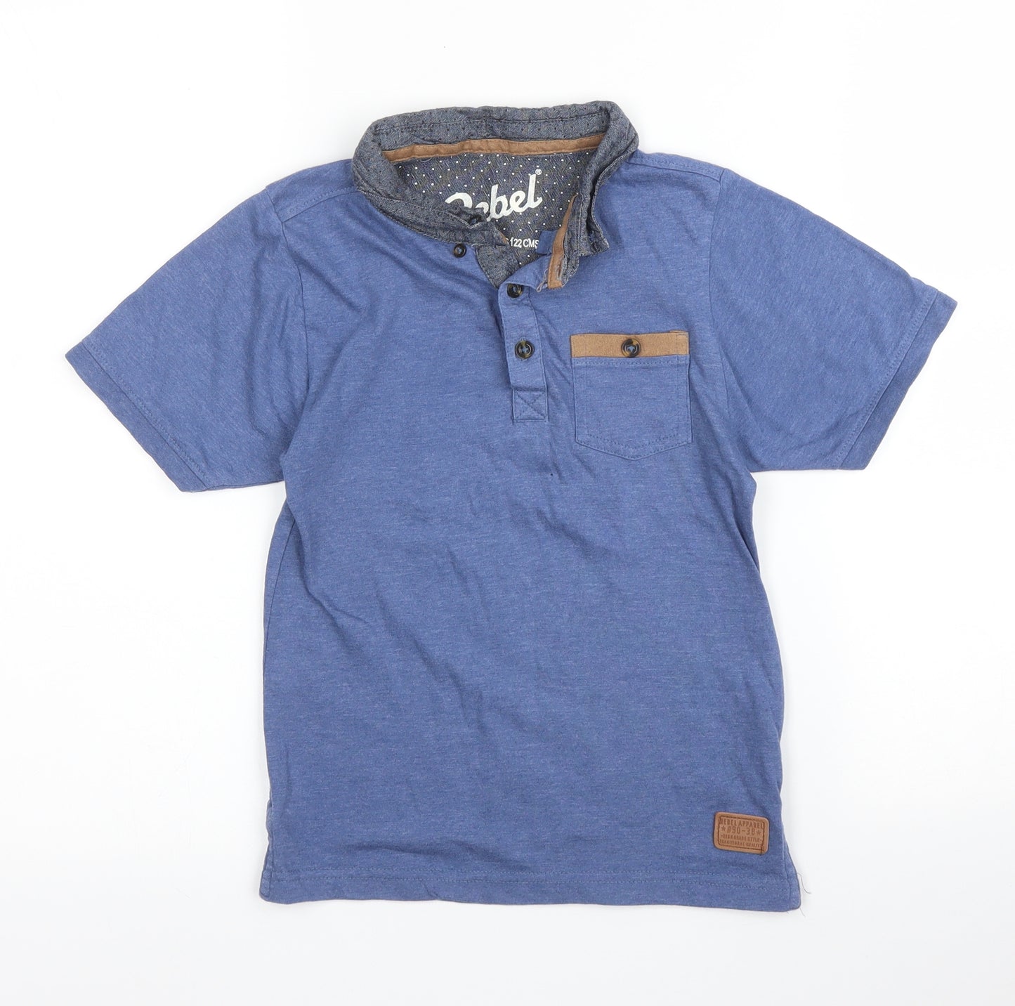 Primark Boys Blue  Cotton Basic Polo Size 6-7 Years Collared Button