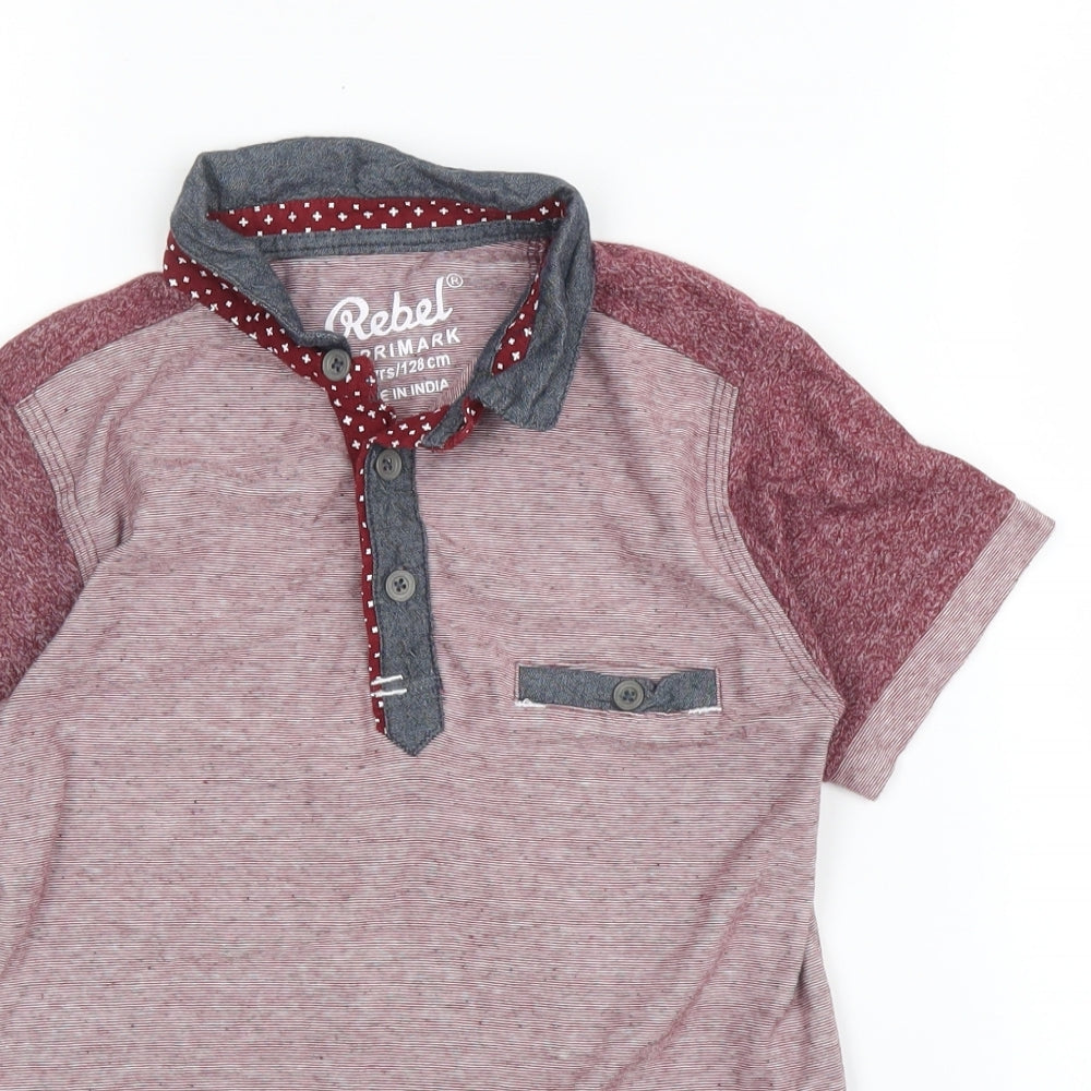 Primark Boys Purple  Cotton Basic T-Shirt Size 7-8 Years Collared Button