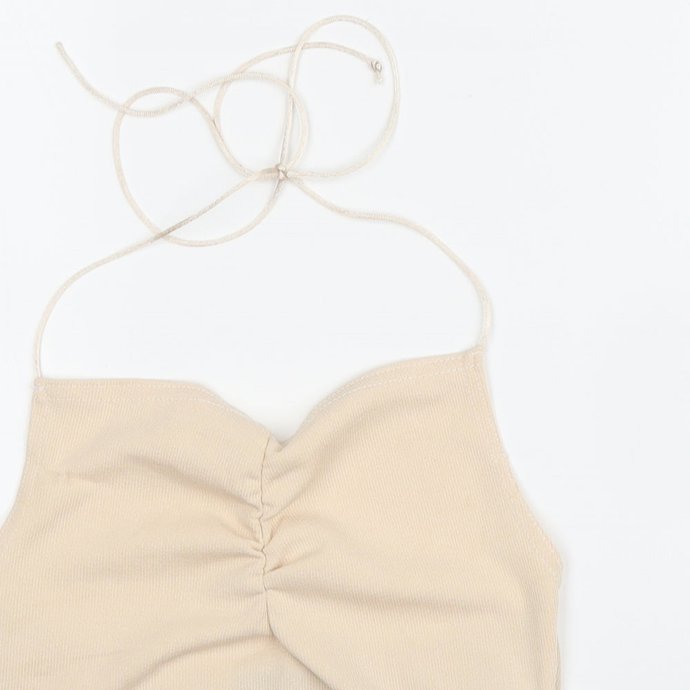 PRETTYLITTLETHING Womens Beige  Polyester Camisole Tank Size 8 Halter