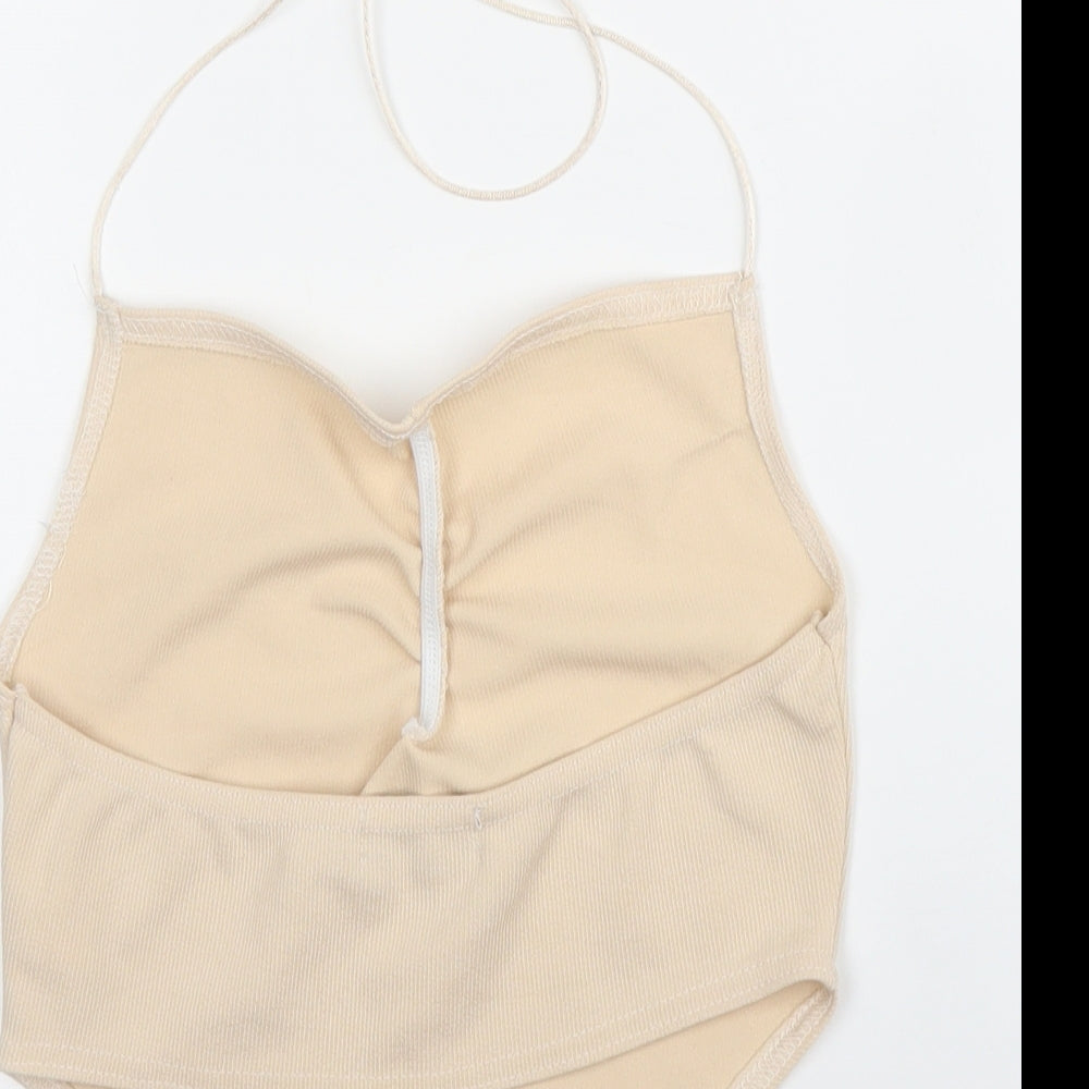 PRETTYLITTLETHING Womens Beige  Polyester Camisole Tank Size 8 Halter
