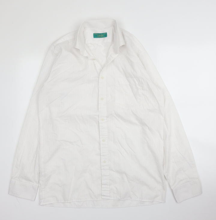 Canda Mens White Cotton Button-Up Size 15 Collared Button