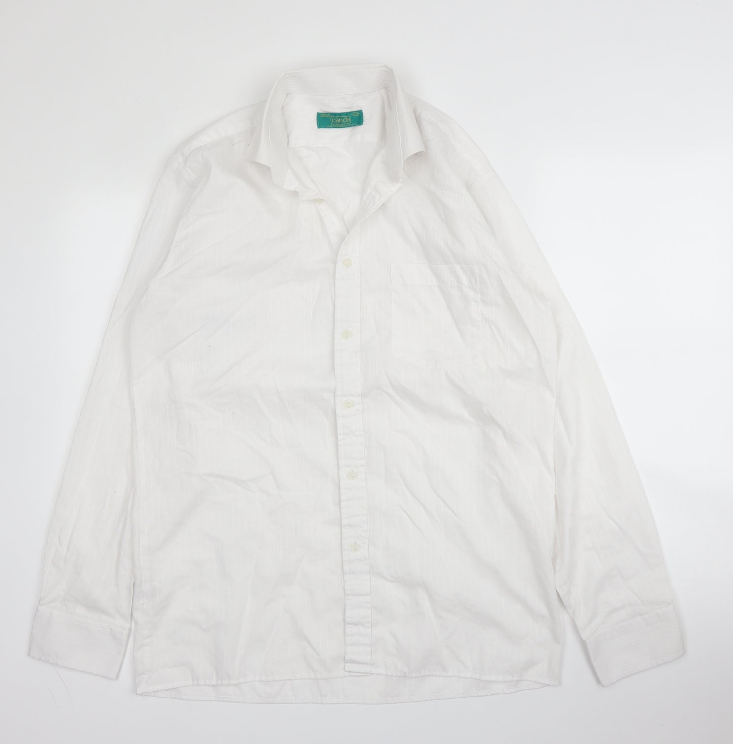 Canda Mens White  Cotton  Button-Up Size 15 Collared Button
