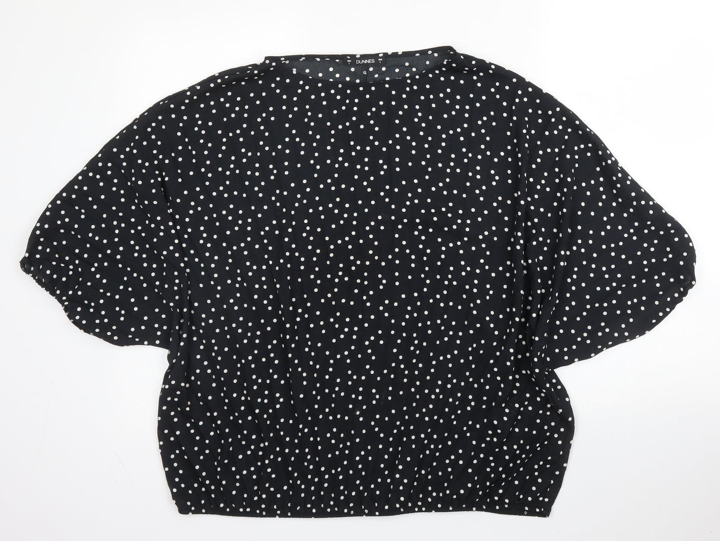 Dunnes Womens Black Polka Dot Polyester Basic Blouse Size L Round Neck