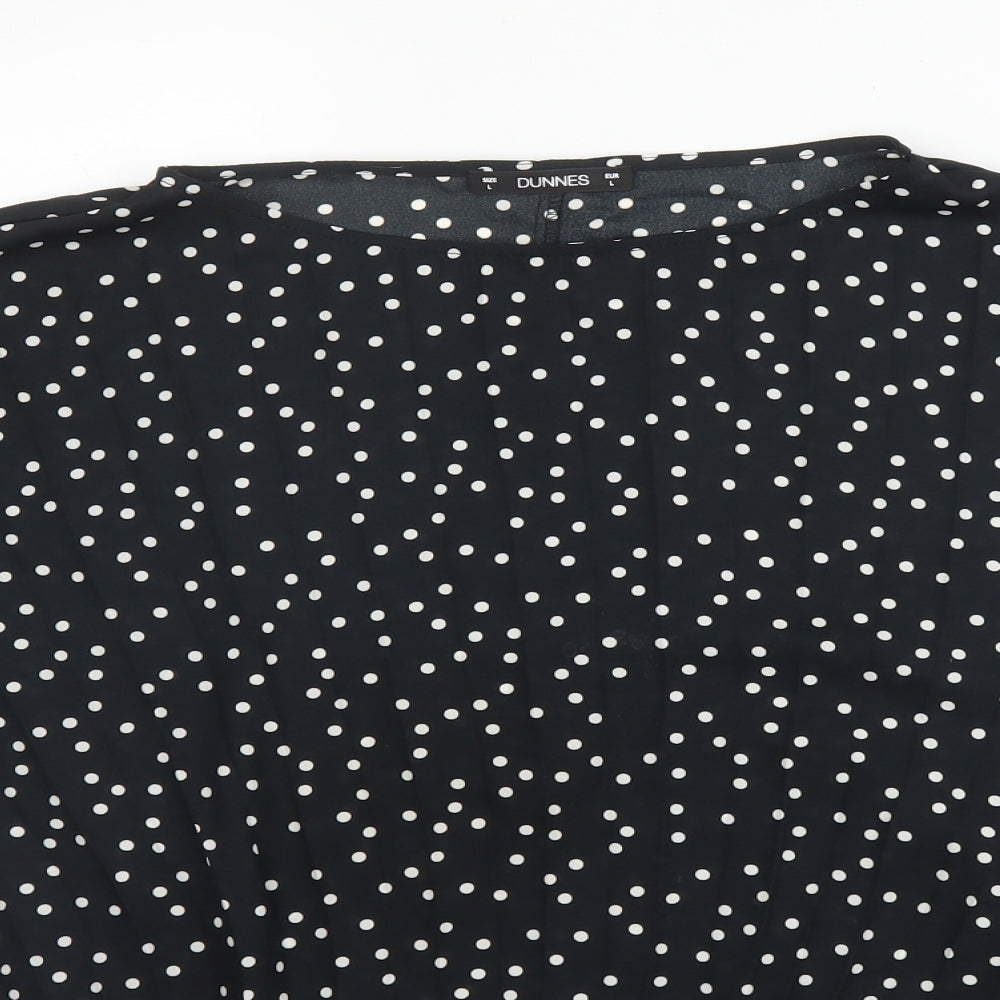 Dunnes Womens Black Polka Dot Polyester Basic Blouse Size L Round Neck