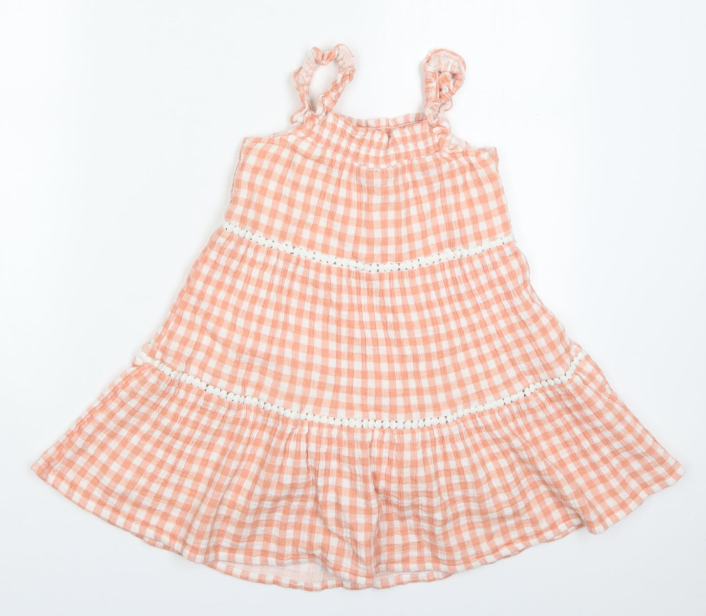 George Girls Pink Check Cotton Trapeze & Swing  Size 5-6 Years  Round Neck Pullover