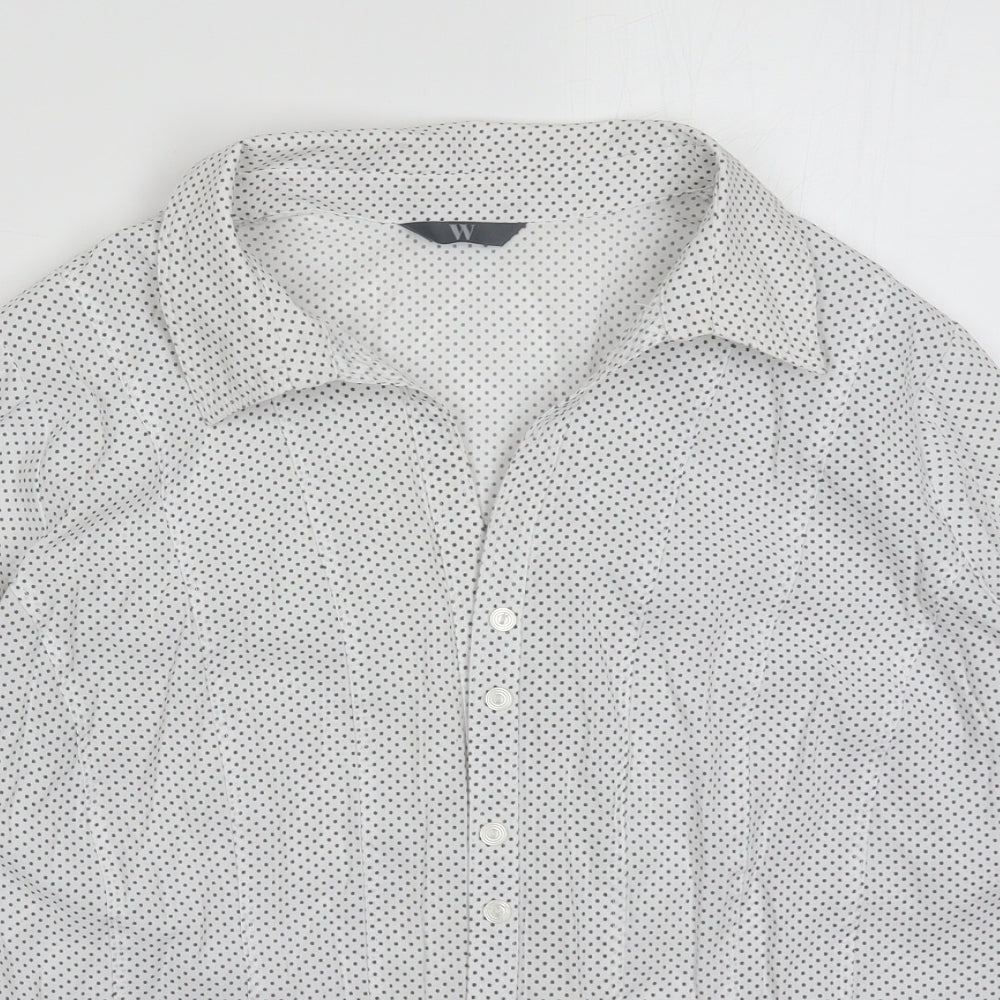 BHS Womens White Polka Dot Viscose Basic Button-Up Size 22 Collared