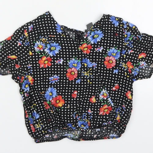 Primark Girls Multicoloured Polka Dot Viscose Basic Blouse Size 9-10 Years V-Neck Pullover - Flowers