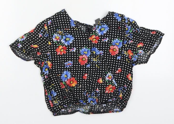 Primark Girls Multicoloured Polka Dot Viscose Basic Blouse Size 9-10 Years V-Neck Pullover - Flowers